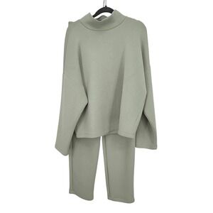 Leze The Label 2 Piece Set Women M Sage Green Excellent Mock Neck Paperbag Pants